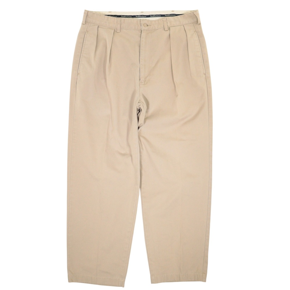 Vintage Polo Ralph Lauren Andrew Pant Pleated Chino Khaki USA Men 35x29
